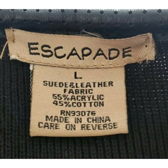 Escapade Black Leather & Suede Fabric Zip Up Jacket Coat Pockets Sz L - Picture 4 of 5